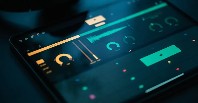 A digital audio mixing software displayed on a tablet, emphasizing modern technology and portability.